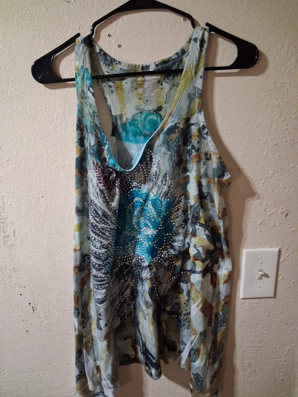 Lane Bryant Teal Floral Studded Racerback Tank